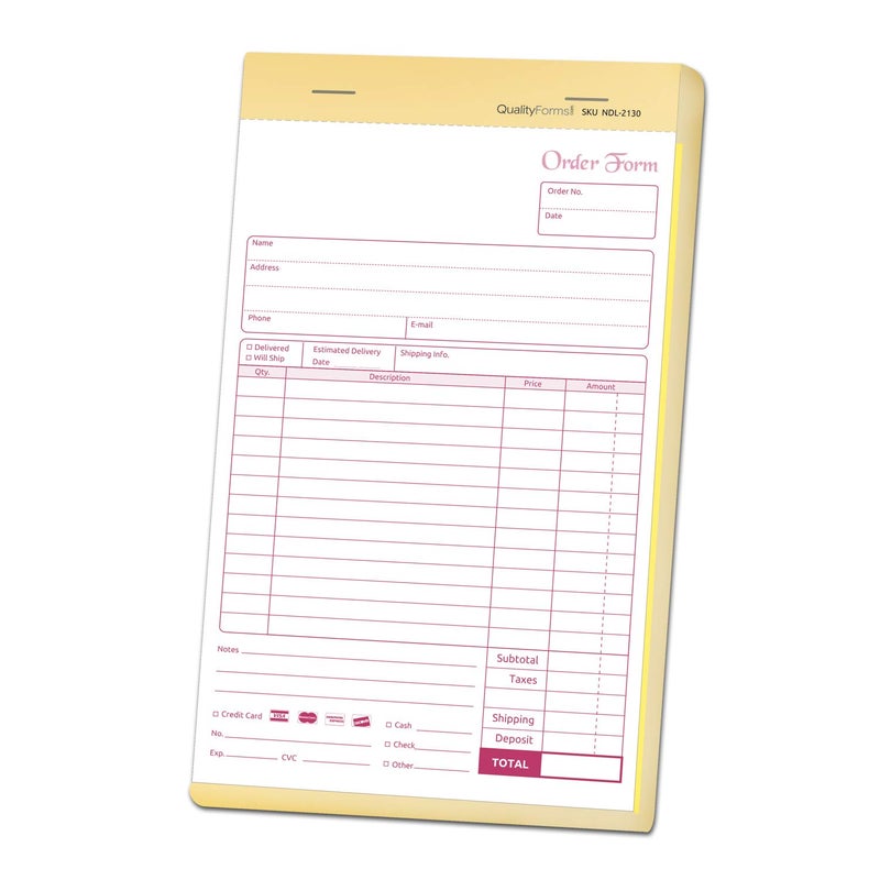 NextDayLabels - NCR Carbonless Order Forms, Bound Wraparound Cover, 50 Sets per Book. (5-1/2 x 8-1/2" - 2 Part) - Image 1